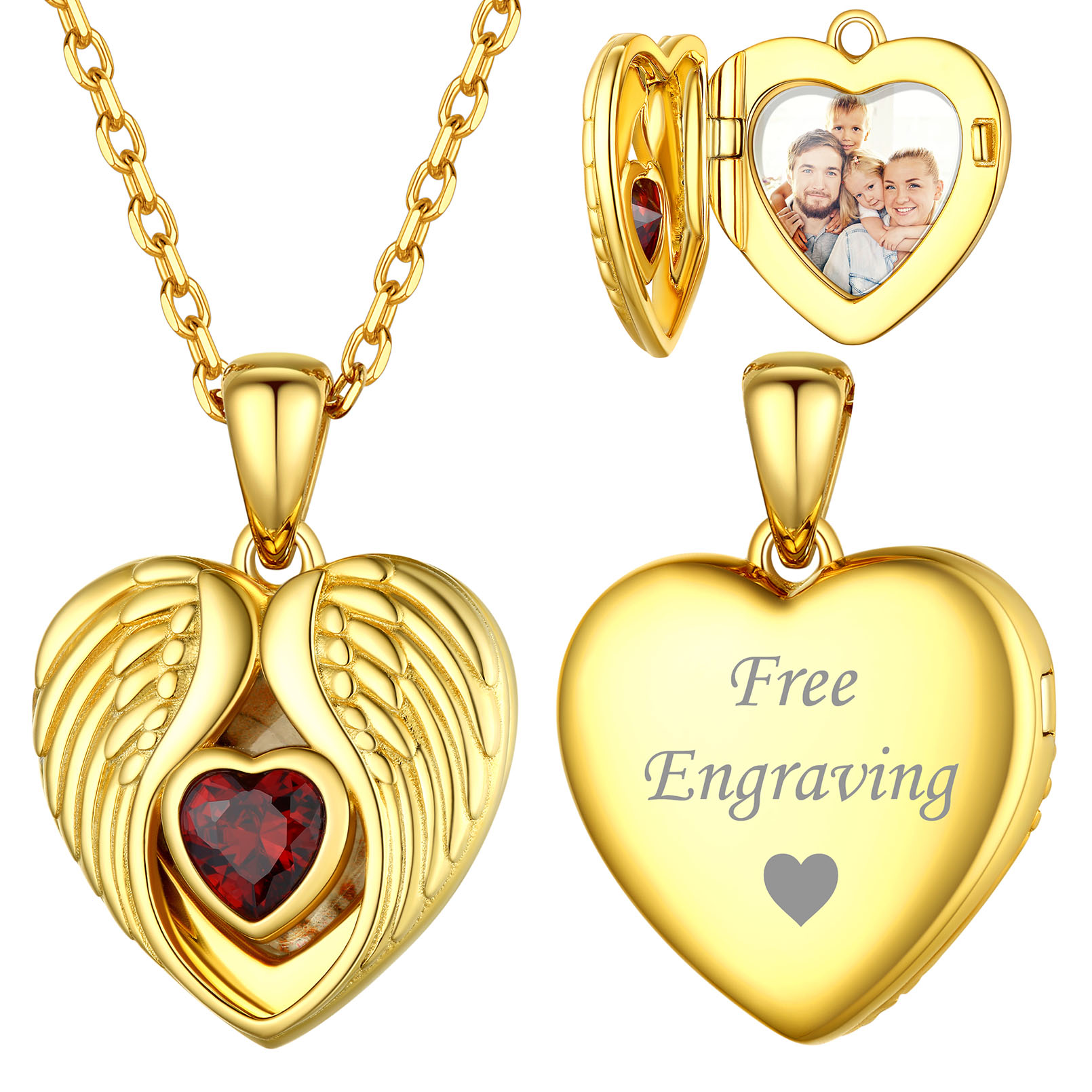 Personalized Photo Locket Pendant Birthstone Necklace for Women gold