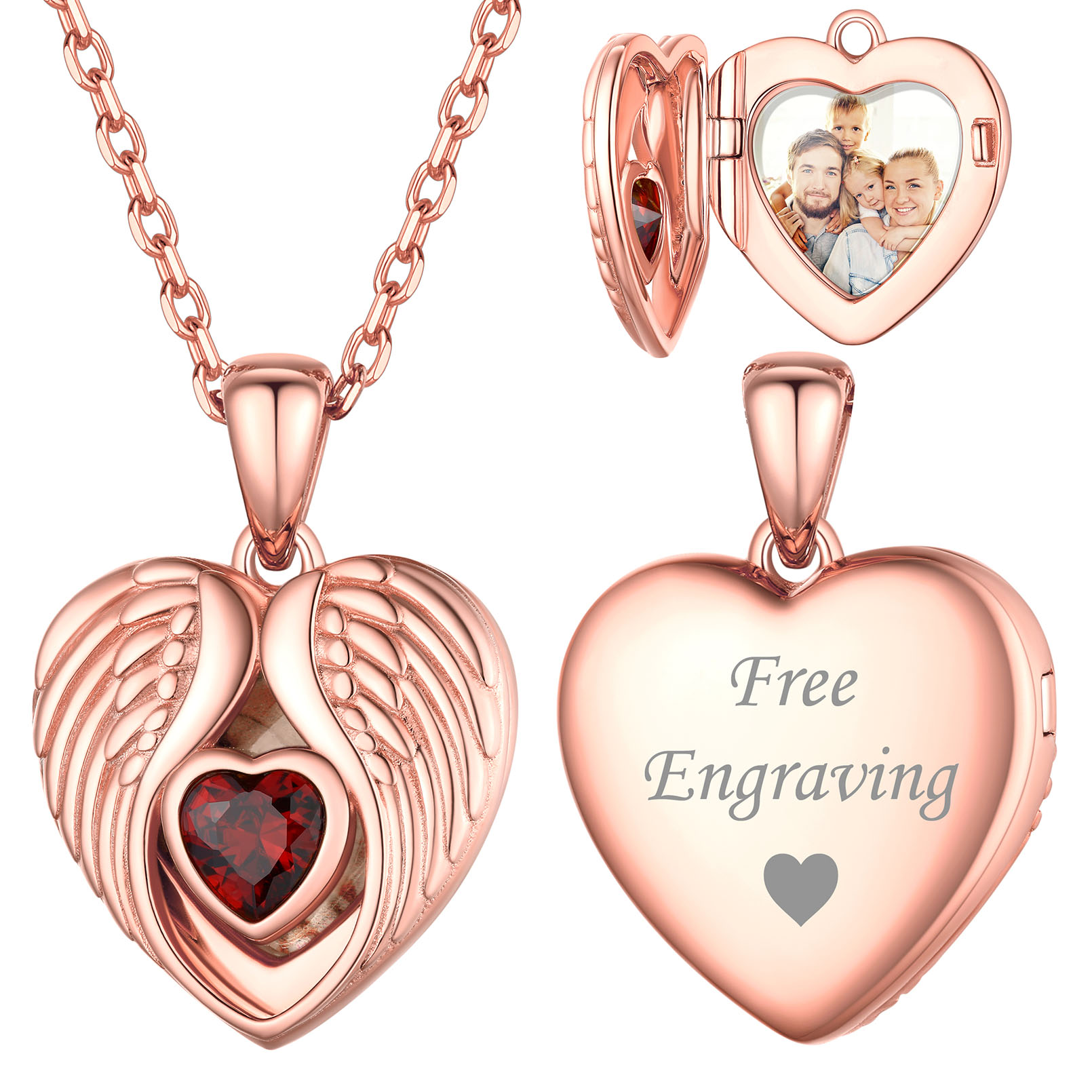 Personalized Photo Locket Pendant Birthstone Necklace for Women rose gold