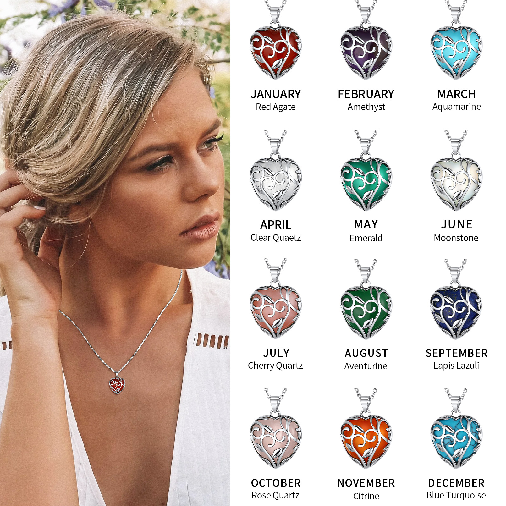 Birthstone Tree of Life Pendant Necklaces for Women 12 MONTHS