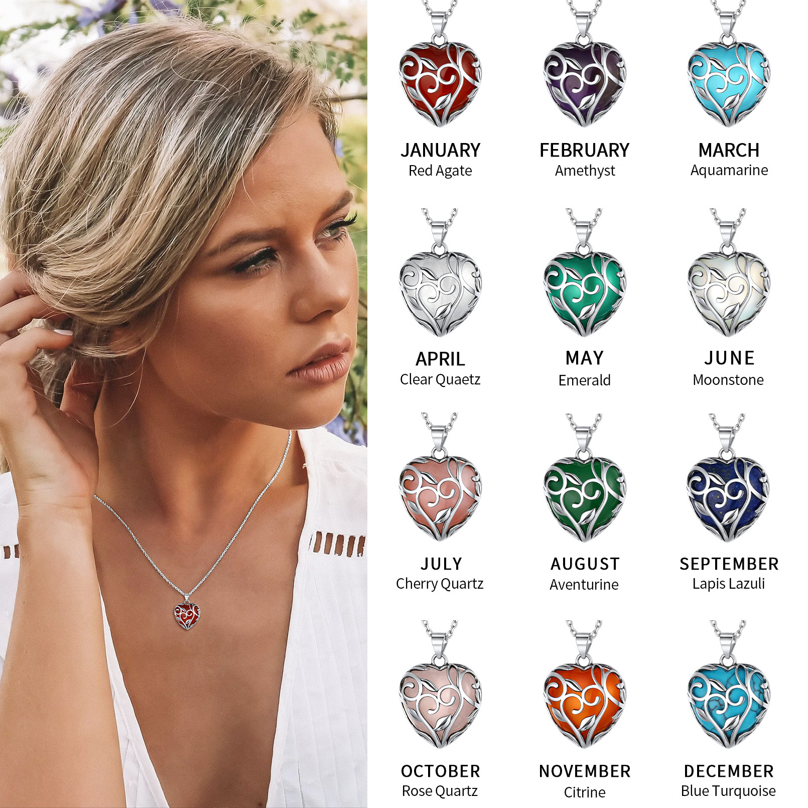 Birthstone Tree of Life Pendant Necklaces for Women 12 MONTHS
