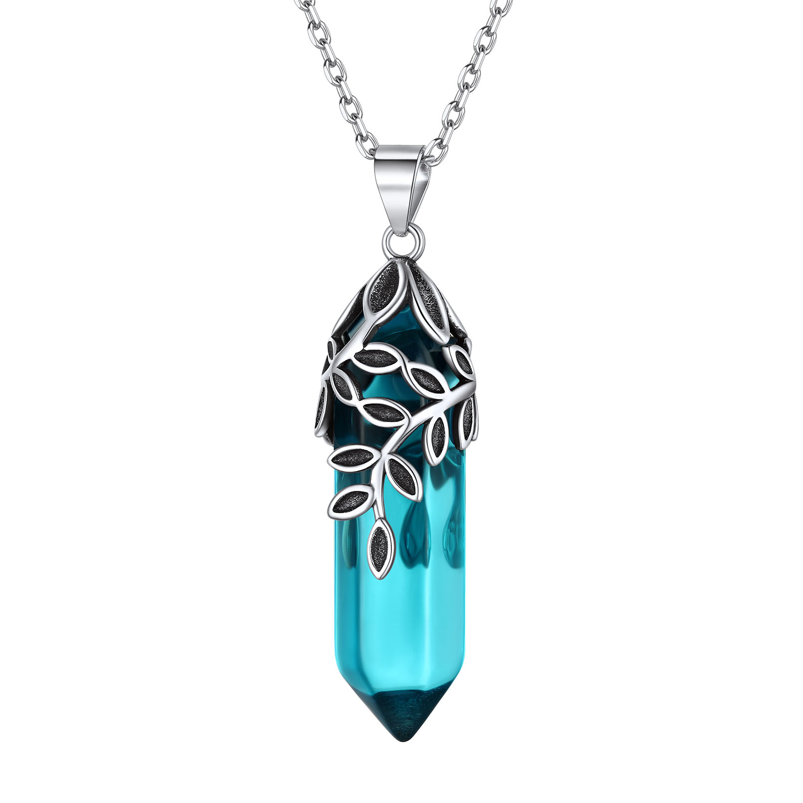 Birthstone Olive Leaf  Pendant Necklace for women DEC