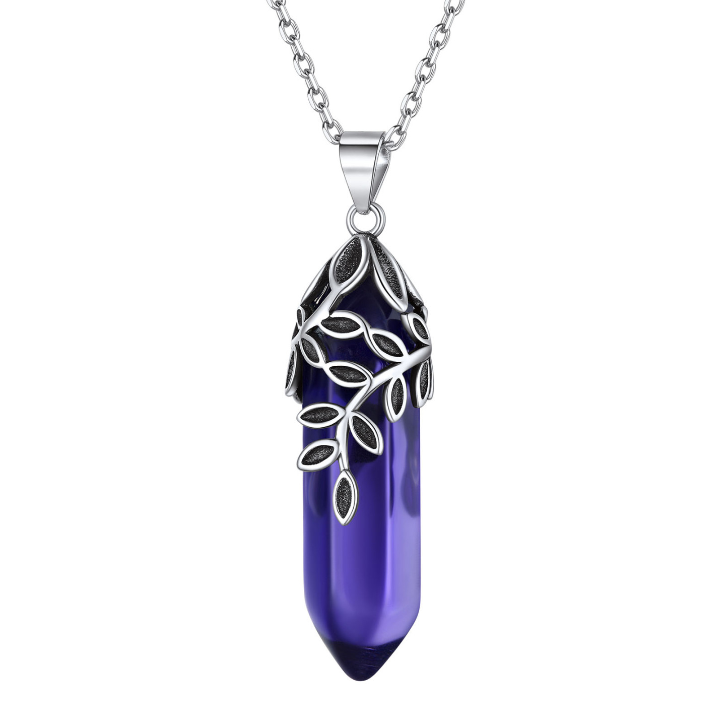 Birthstone Olive Leaf  Pendant Necklace for women FEB