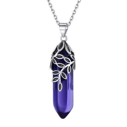 Birthstone Olive Leaf  Pendant Necklace for women FEB