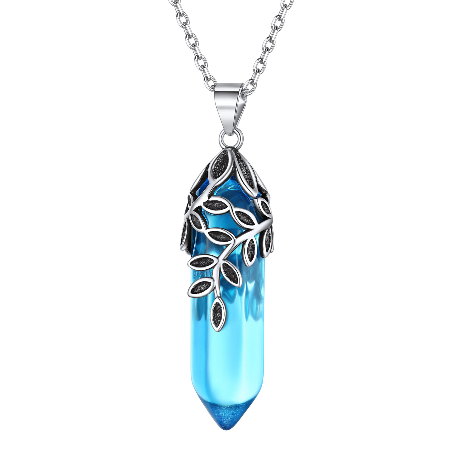 Birthstone Olive Leaf  Pendant Necklace for women MAR