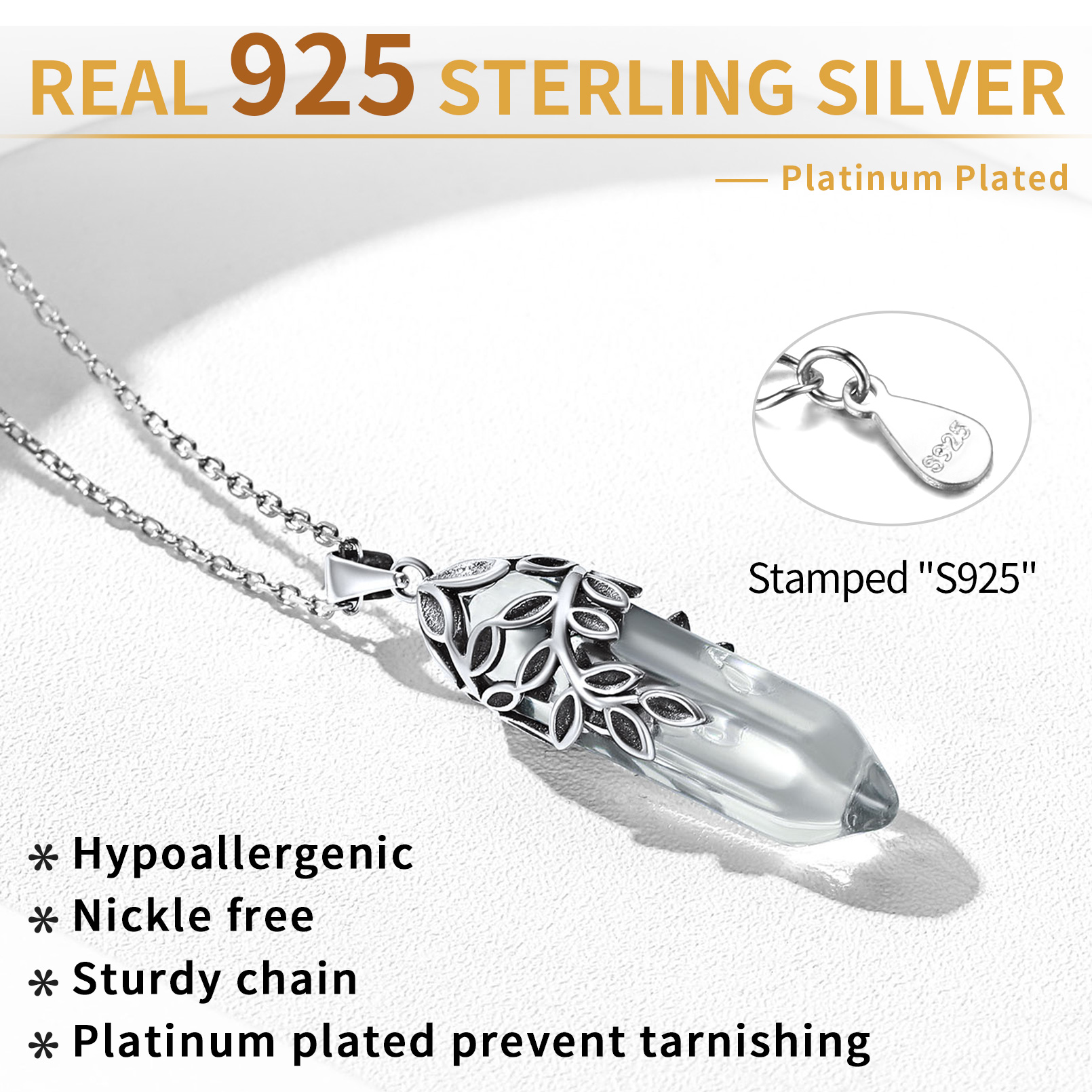Birthstone Olive Leaf  Pendant Necklace for women 925 silver