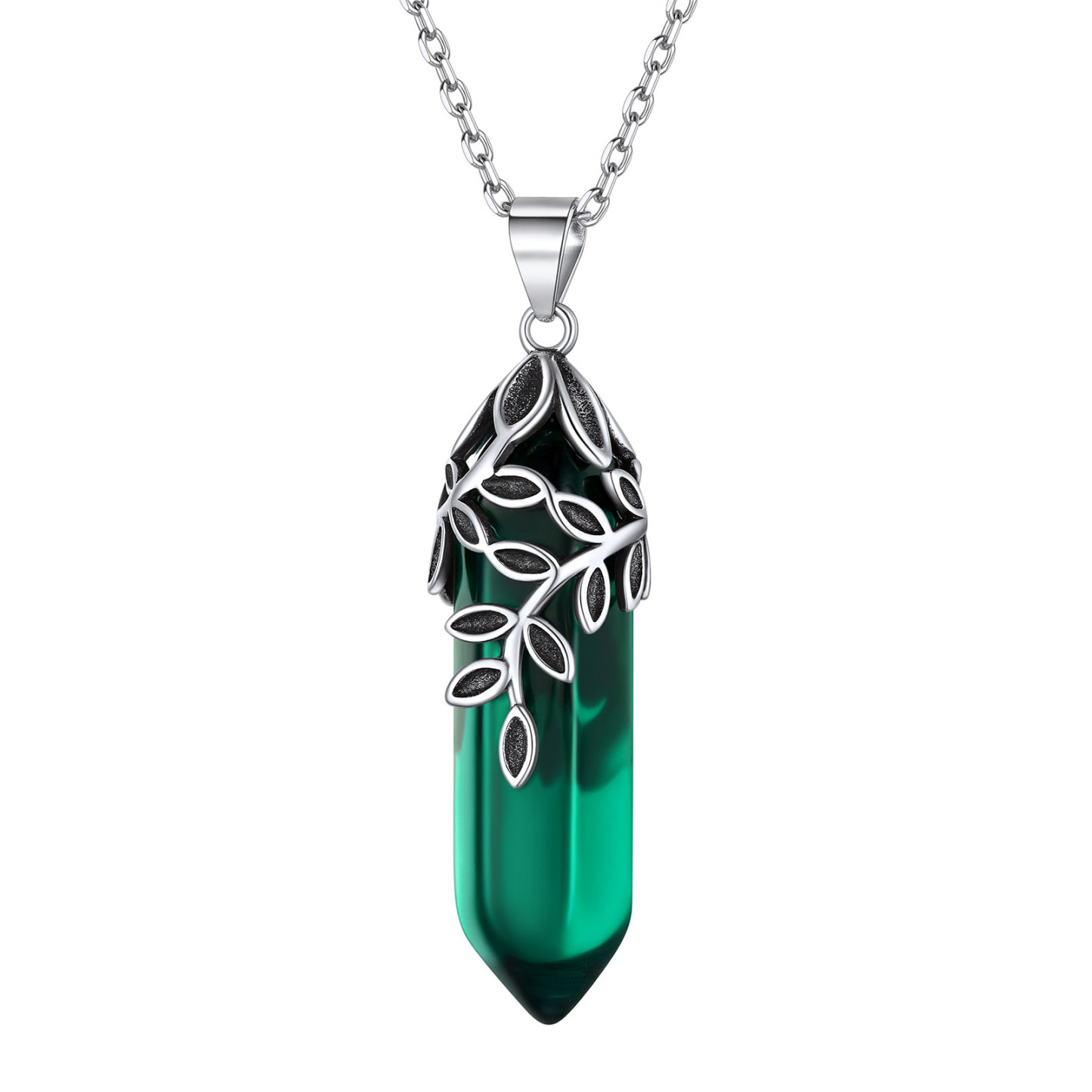 Birthstone Olive Leaf  Pendant Necklace for women MAY