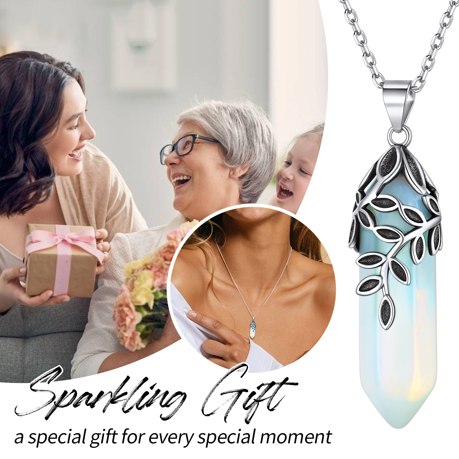 Birthstone Olive Leaf  Pendant Necklace for women gift for mom