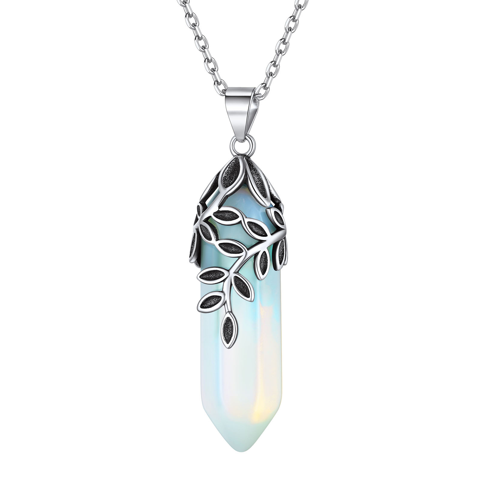 Birthstone Olive Leaf  Pendant Necklace for women JUN 