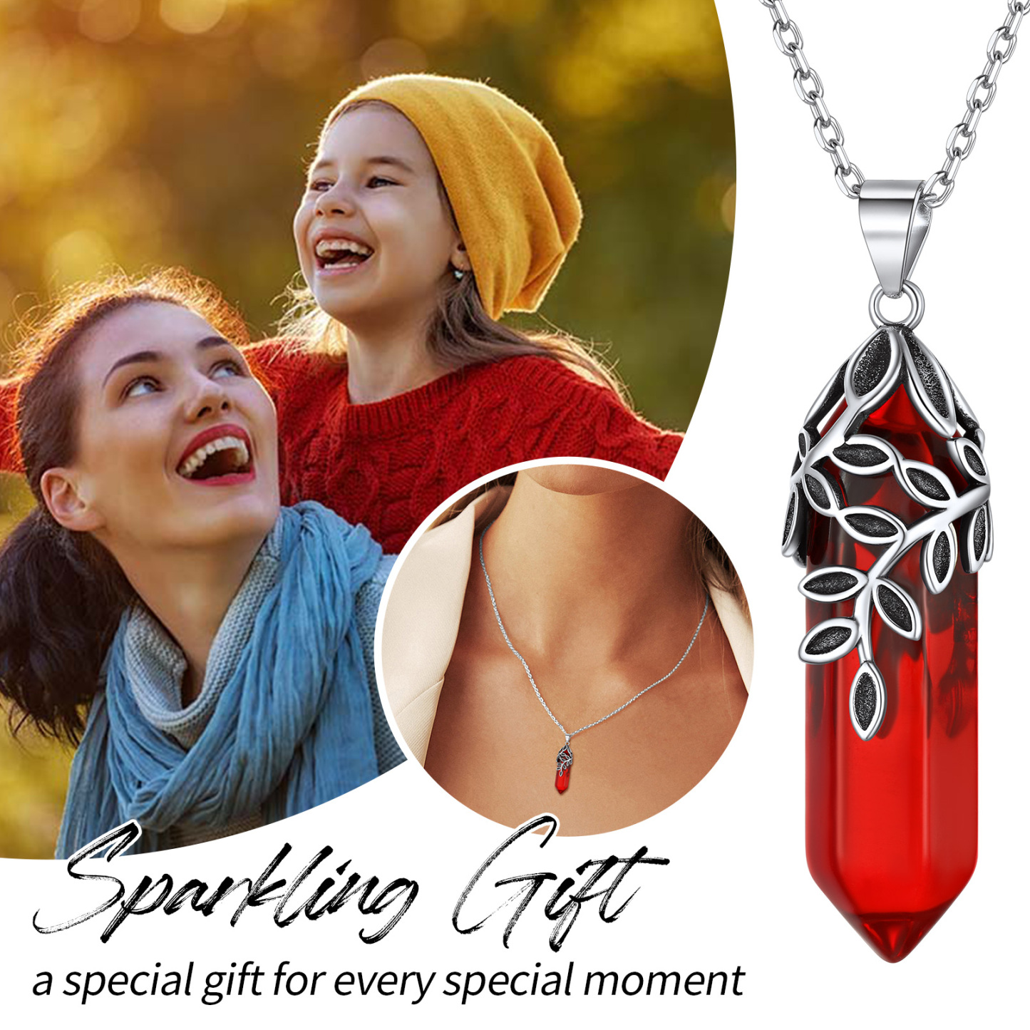 Birthstone Olive Leaf  Pendant Necklace for women gift for kids
