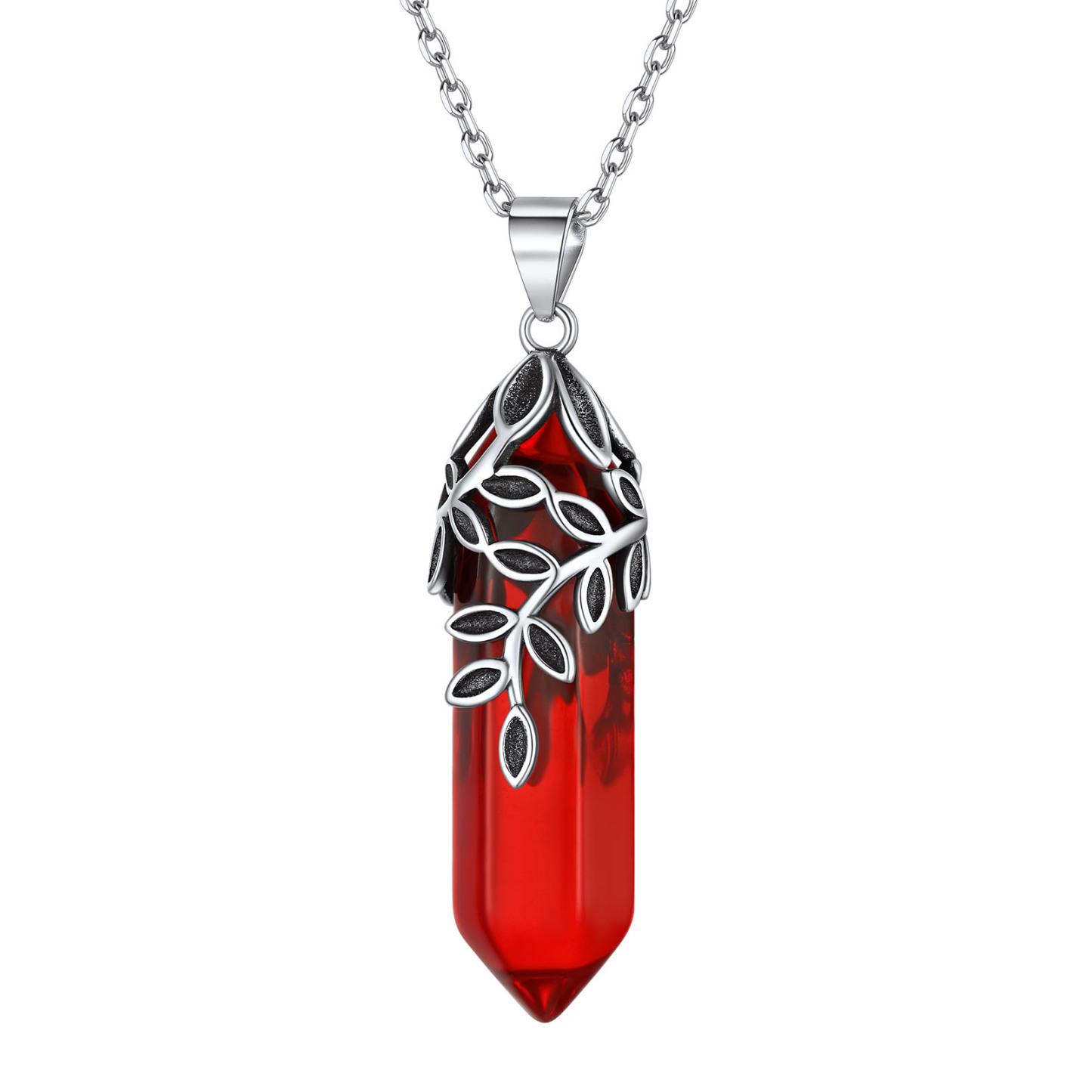 Birthstone Olive Leaf  Pendant Necklace for women JUL