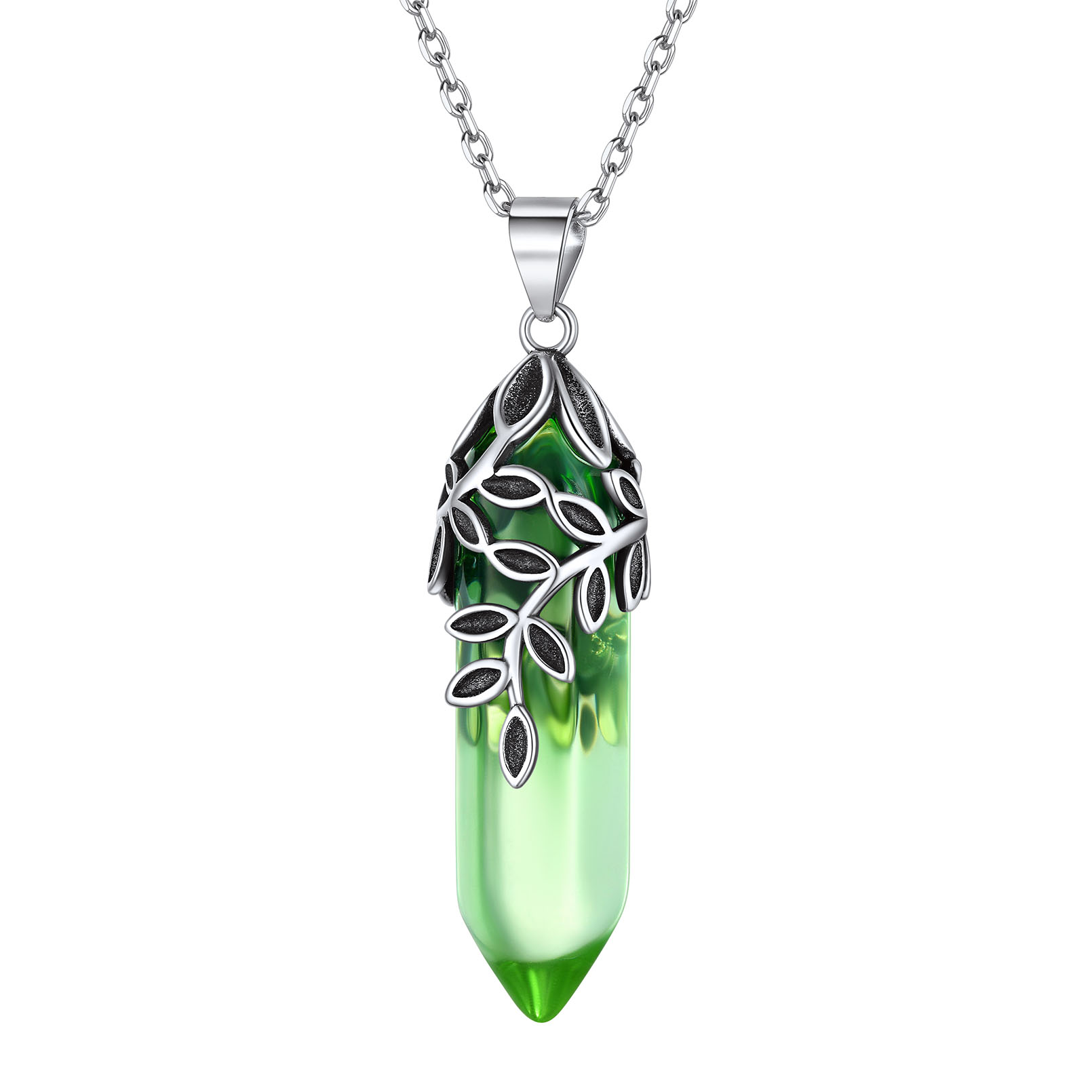 Birthstone Olive Leaf  Pendant Necklace for women AUG