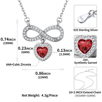  Birthstone Crystals Infinity Love Heart Pendant Necklace detail