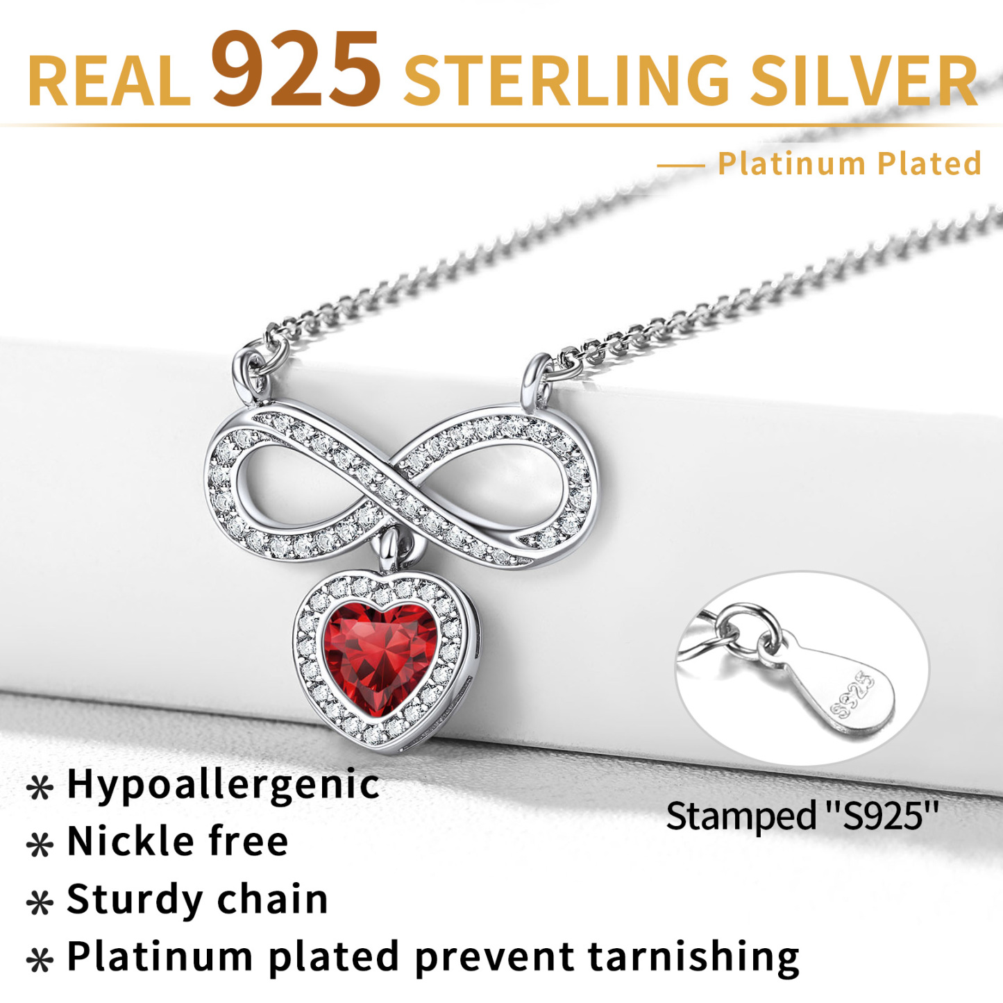  Birthstone Crystals Infinity Love Heart Pendant Necklace 925silver