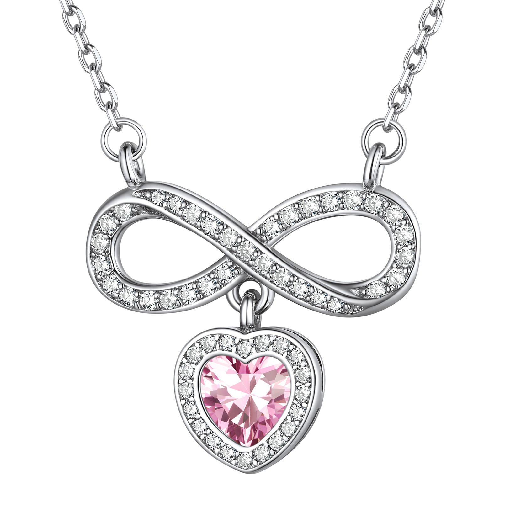  Birthstone Crystals Infinity Love Heart Pendant Necklace Oct