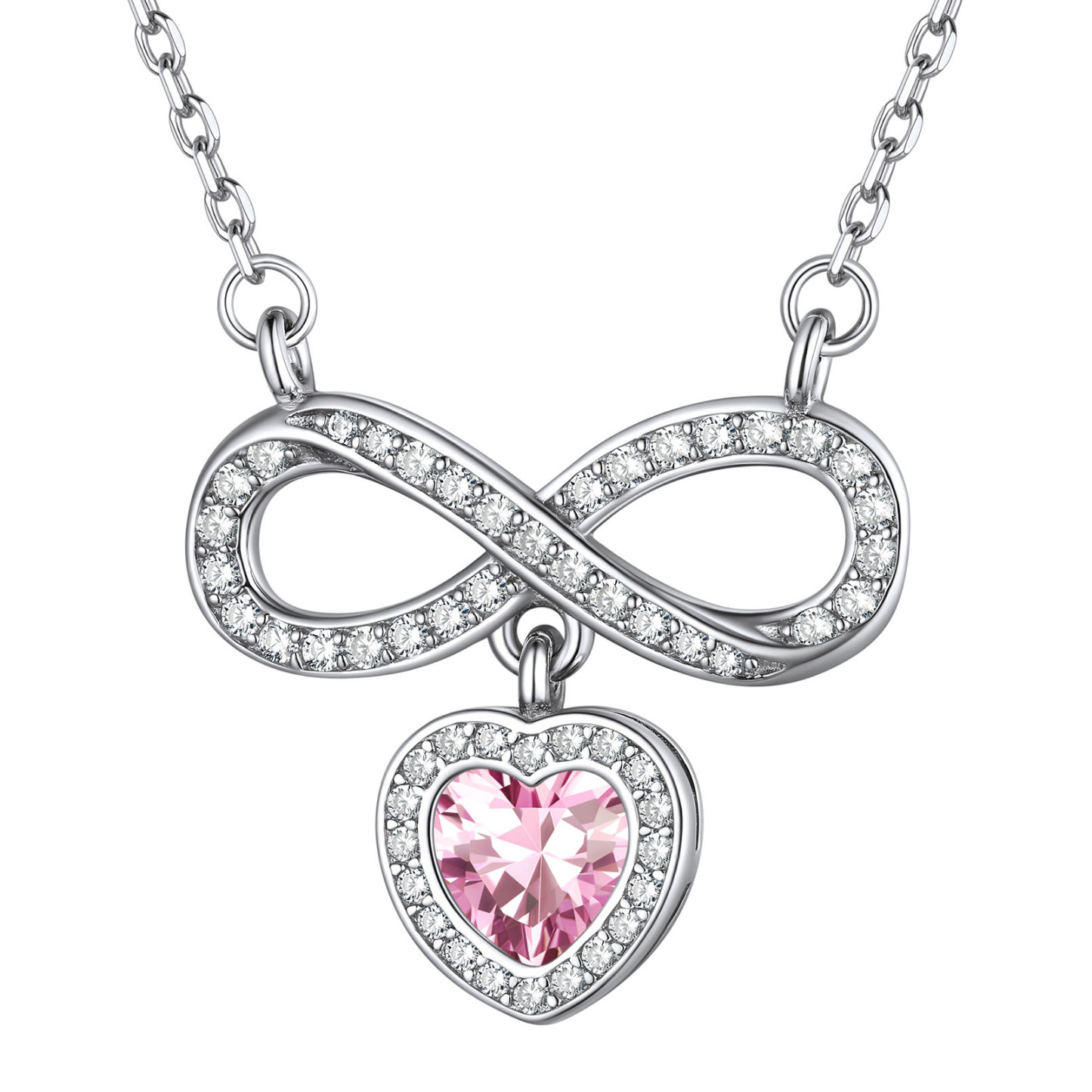  Birthstone Crystals Infinity Love Heart Pendant Necklace Oct