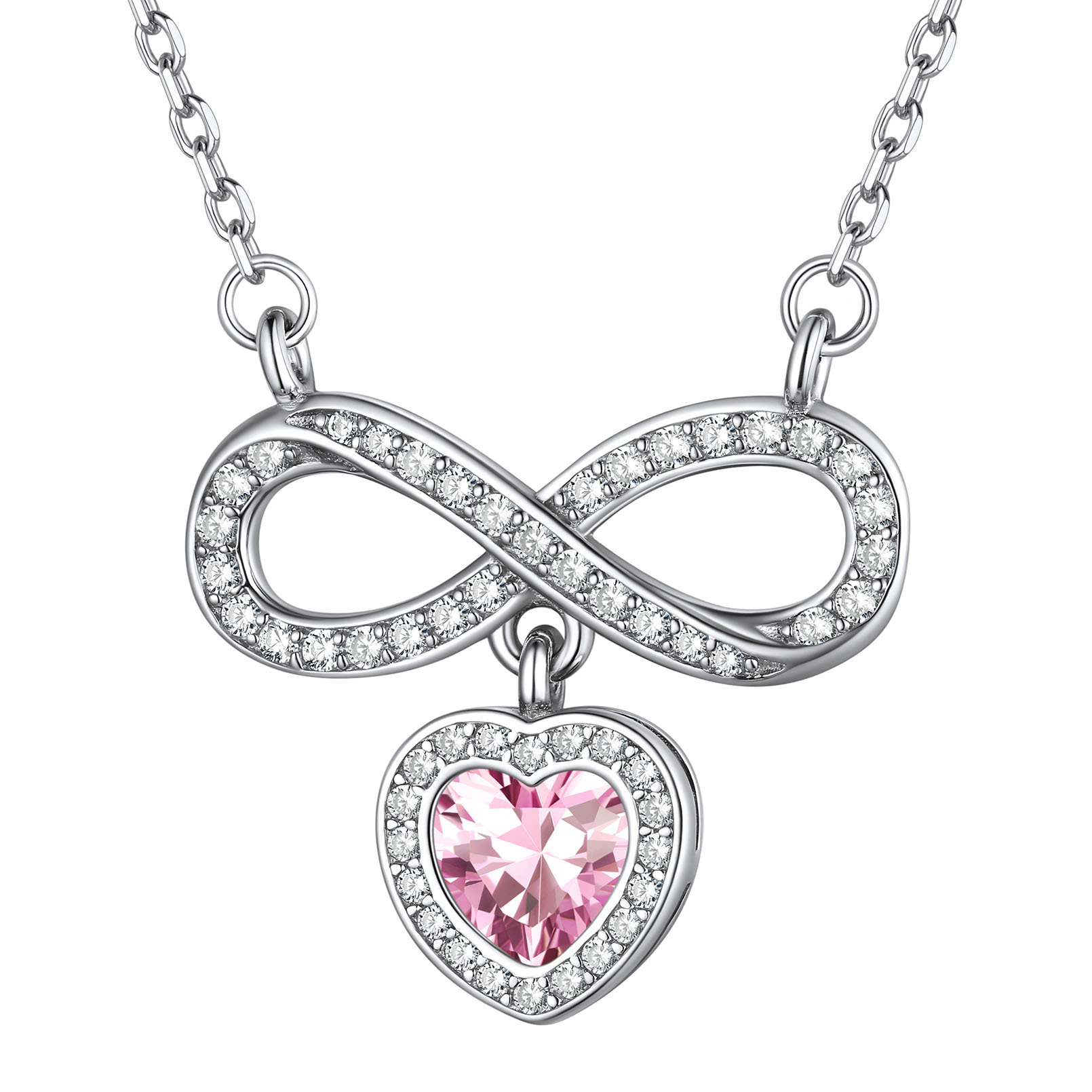 Birthstone Crystals Infinity Love Heart Pendant Necklace Oct