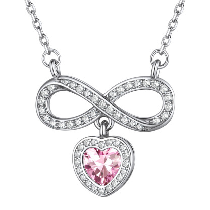  Birthstone Crystals Infinity Love Heart Pendant Necklace Oct