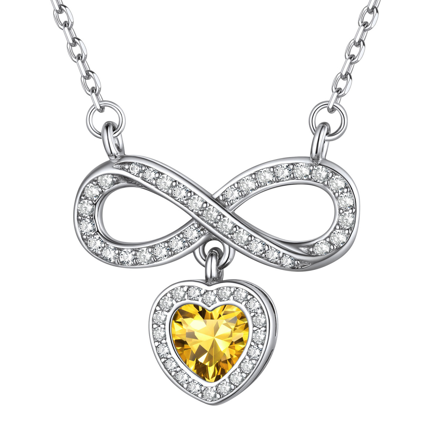  Birthstone Crystals Infinity Love Heart Pendant Necklace Nov