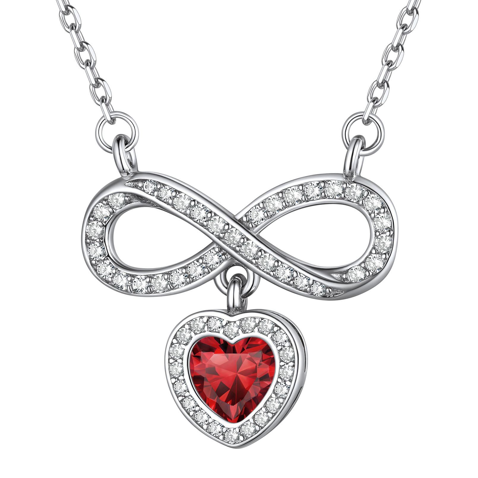  Birthstone Crystals Infinity Love Heart Pendant Necklace Jan