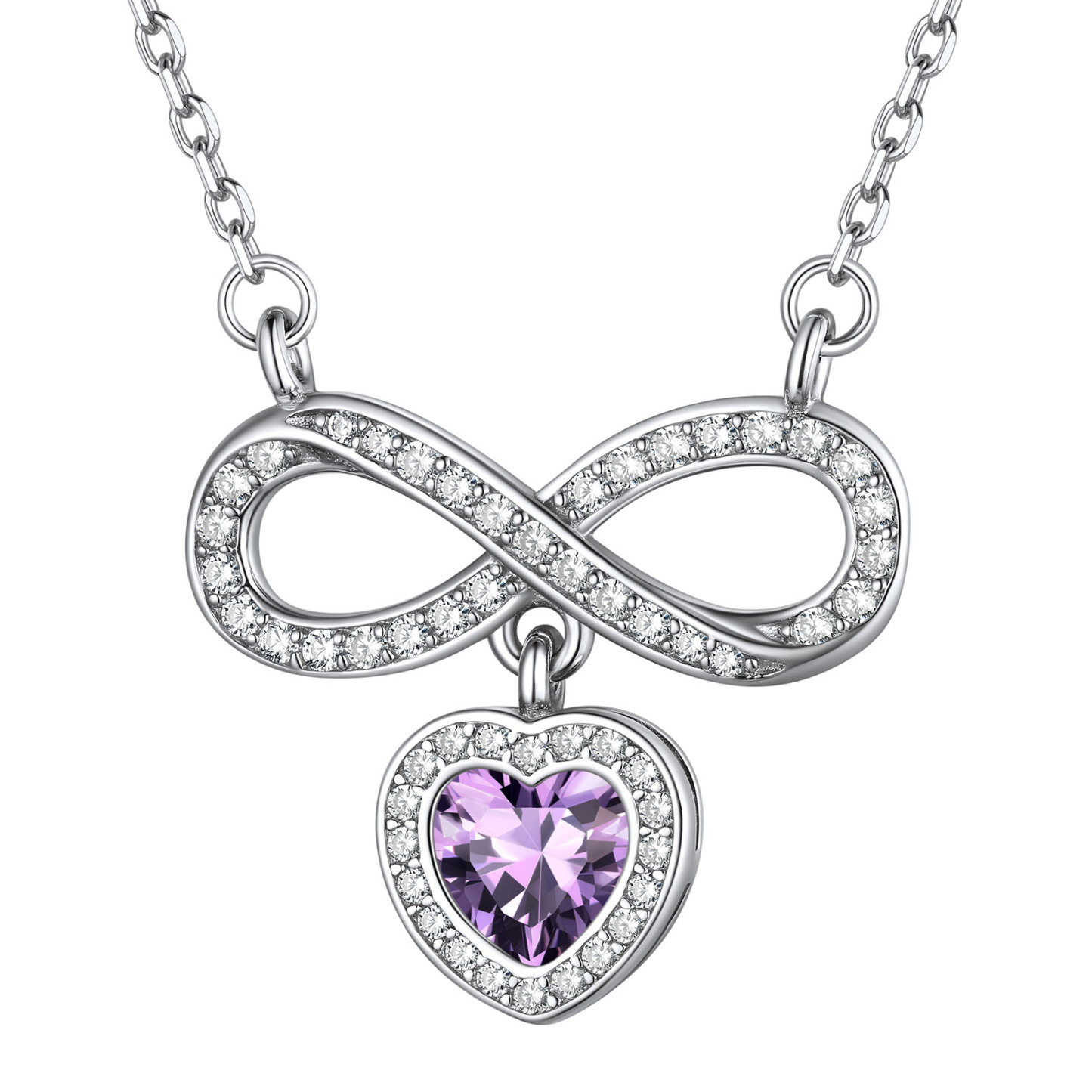  Birthstone Crystals Infinity Love Heart Pendant Necklace Feb