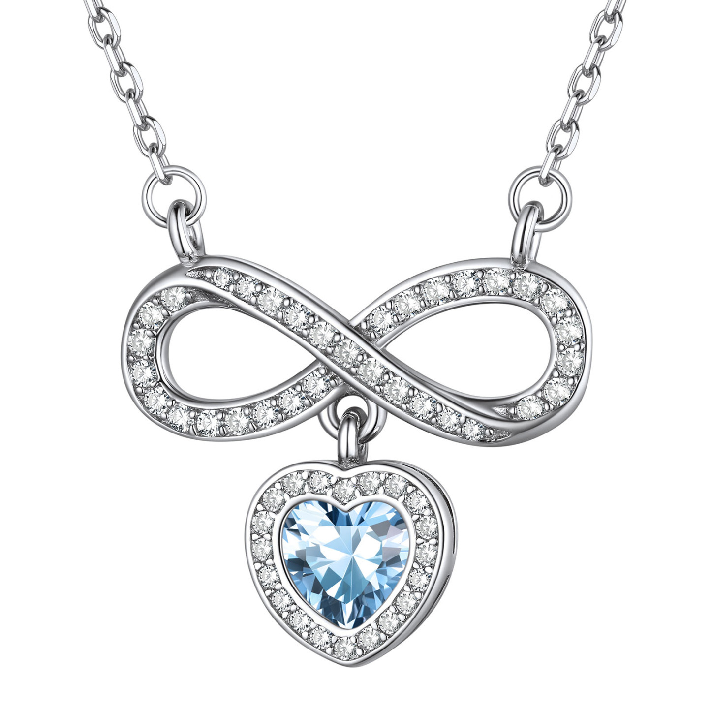  Birthstone Crystals Infinity Love Heart Pendant Necklace Mar