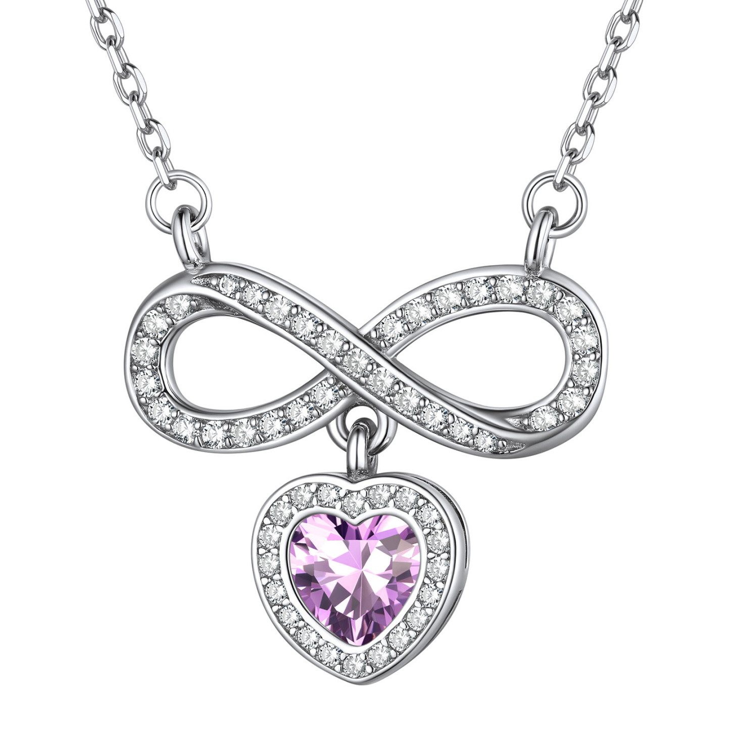  Birthstone Crystals Infinity Love Heart Pendant Necklace Jun