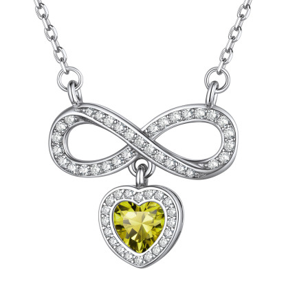  Birthstone Crystals Infinity Love Heart Pendant Necklace Aug
