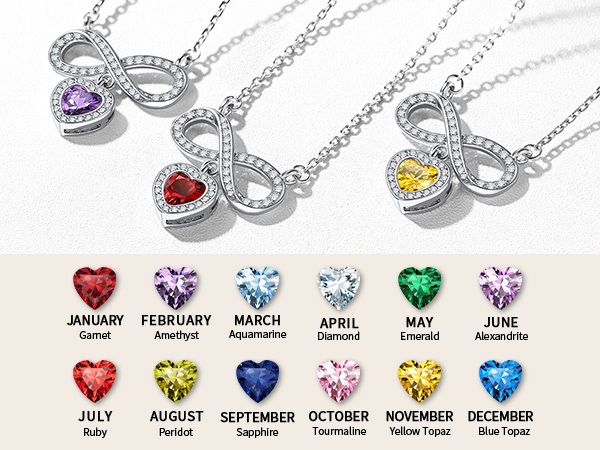  Birthstone Crystals Love Heart Pendant Necklace collection