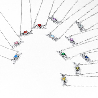 Birthstone Sterling Silver Mom Necklace For Women  color
