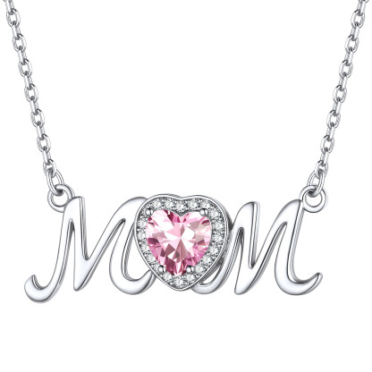 Birthstone Sterling Silver Mom Necklace For Women Oct