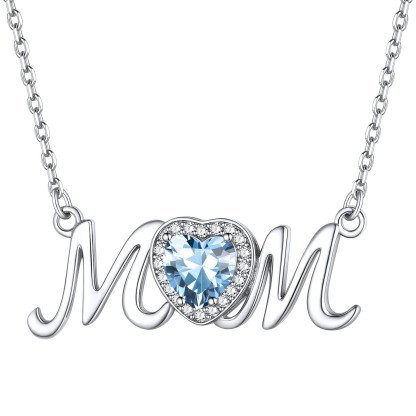Birthstone Sterling Silver Mom Necklace For Women Mar