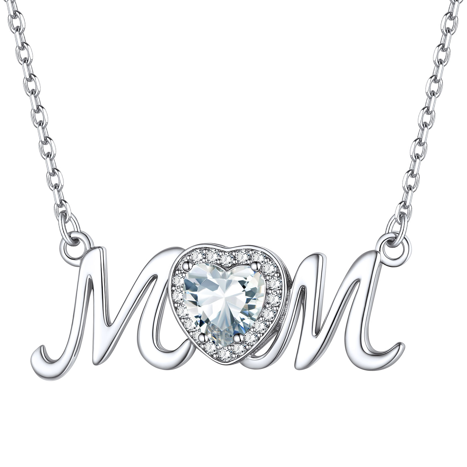 Birthstone Sterling Silver Mom Necklace For Women Apr