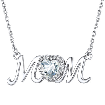 Birthstone Sterling Silver Mom Necklace For Women Apr