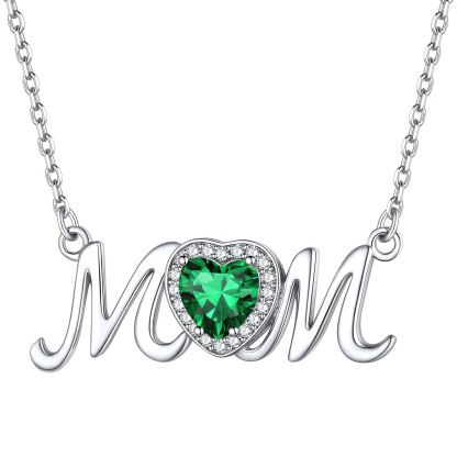 Birthstone Sterling Silver Mom Necklace For Women May