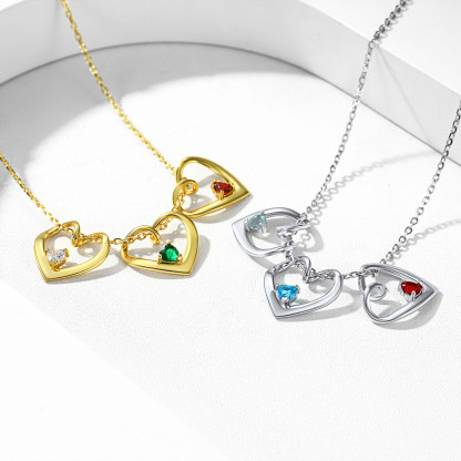 Personalized Name Family Birthstones Necklace With 1-5 Hearts collection