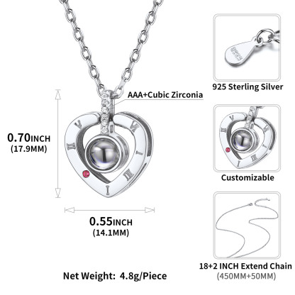 Personalized Photo Projection Heart Pendant Necklace