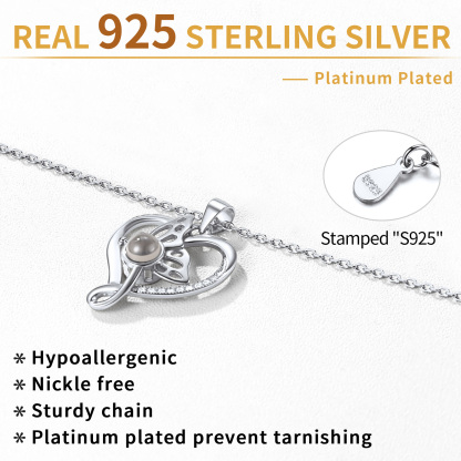 Personalized Photo Projection Butterfly Pendant Necklace  925 SILVER