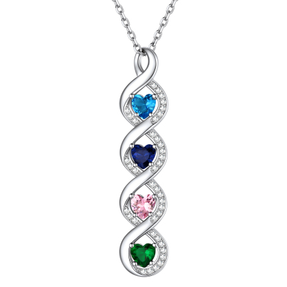 Custom Name Infinity Necklace With 1-5 Heart Birthstones 4 stones