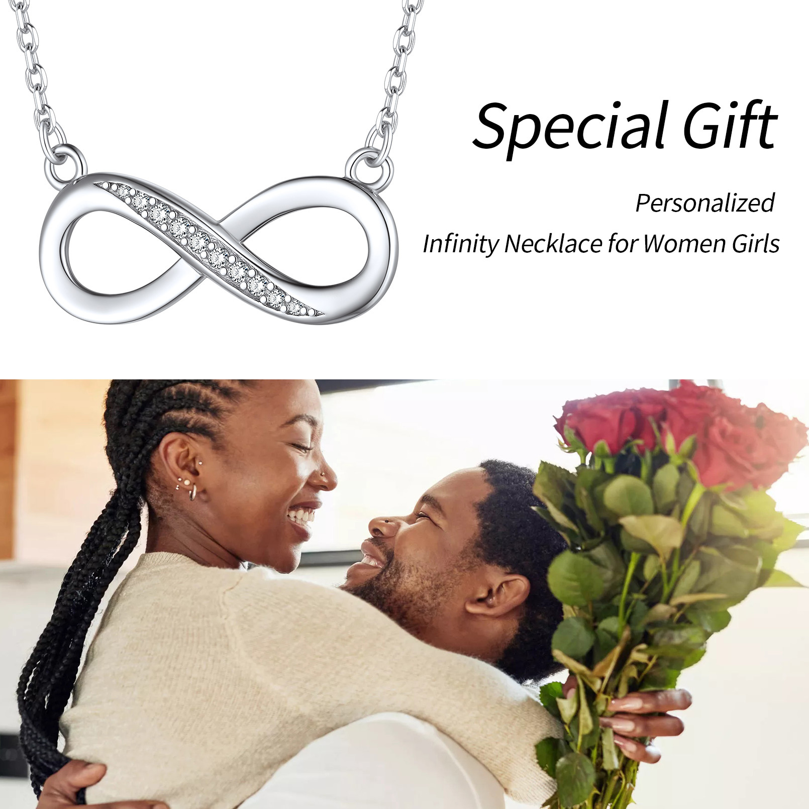 925 Sterling Silver Infinity CZ Necklace for Women gift for lover