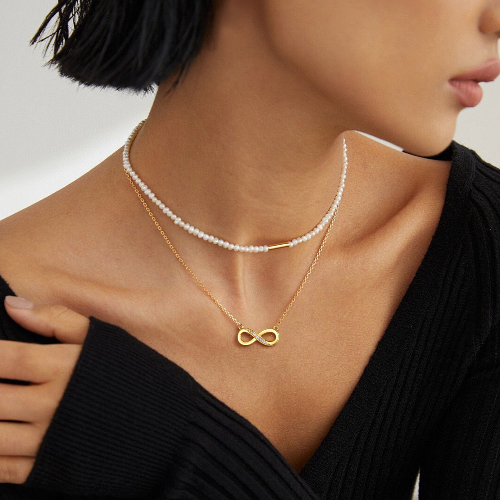 gold Infinity CZ Necklace for Women model 