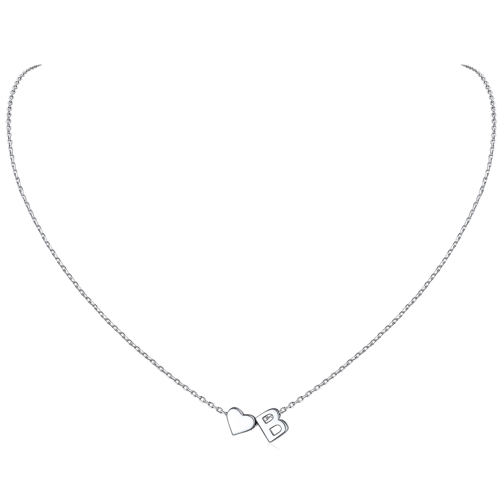 925 Sterling Silver Initial Heart Necklace for women