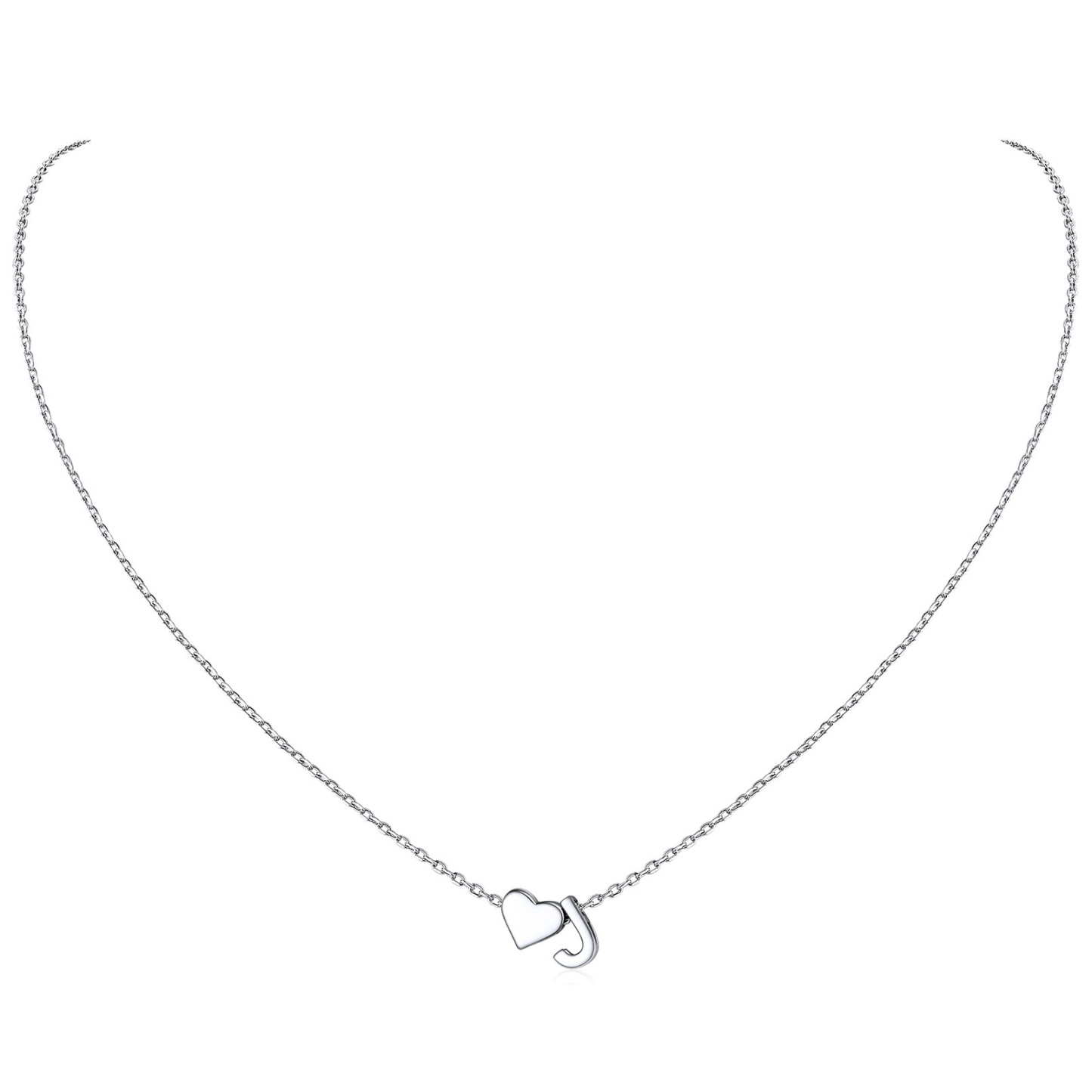 925 Sterling Silver Initial Heart Necklace for women