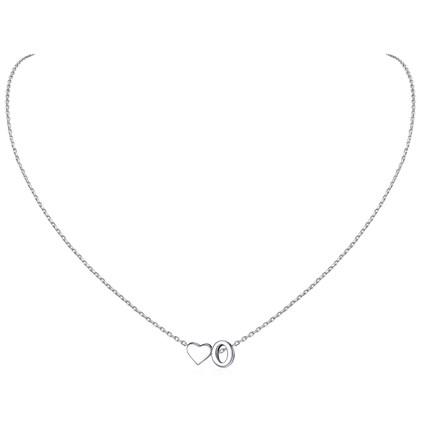 925 Sterling Silver Initial Heart Necklace for women
