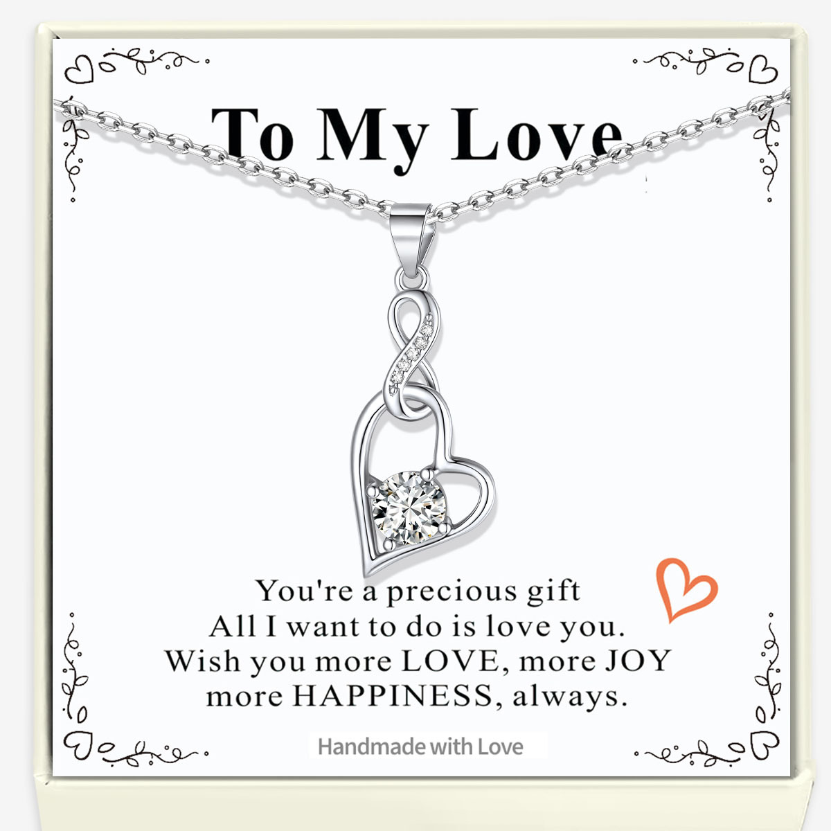 925 Sterling Silver Infinity Heart Birthstone Necklace For Women