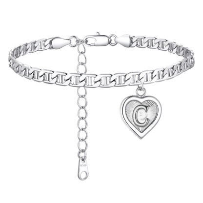 Mariner Chain Initial Heart Charm Anklet for Women