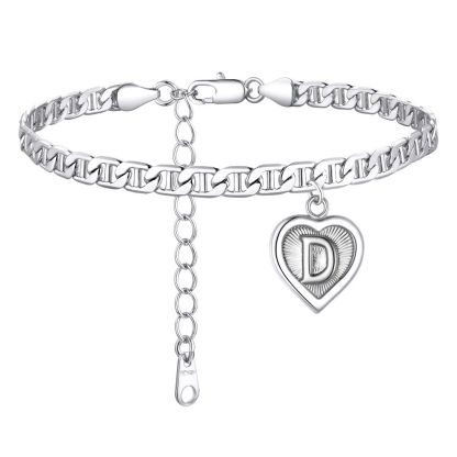 Mariner Chain Initial Heart Charm Anklet for Women