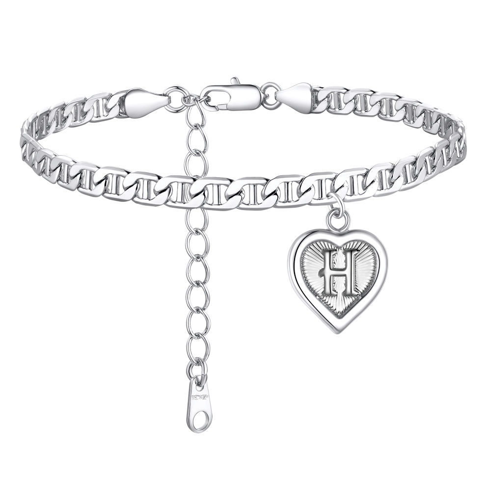 Mariner Chain Initial Heart Charm Anklet for Women