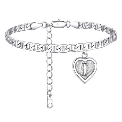Mariner Chain Initial Heart Charm Anklet for Women