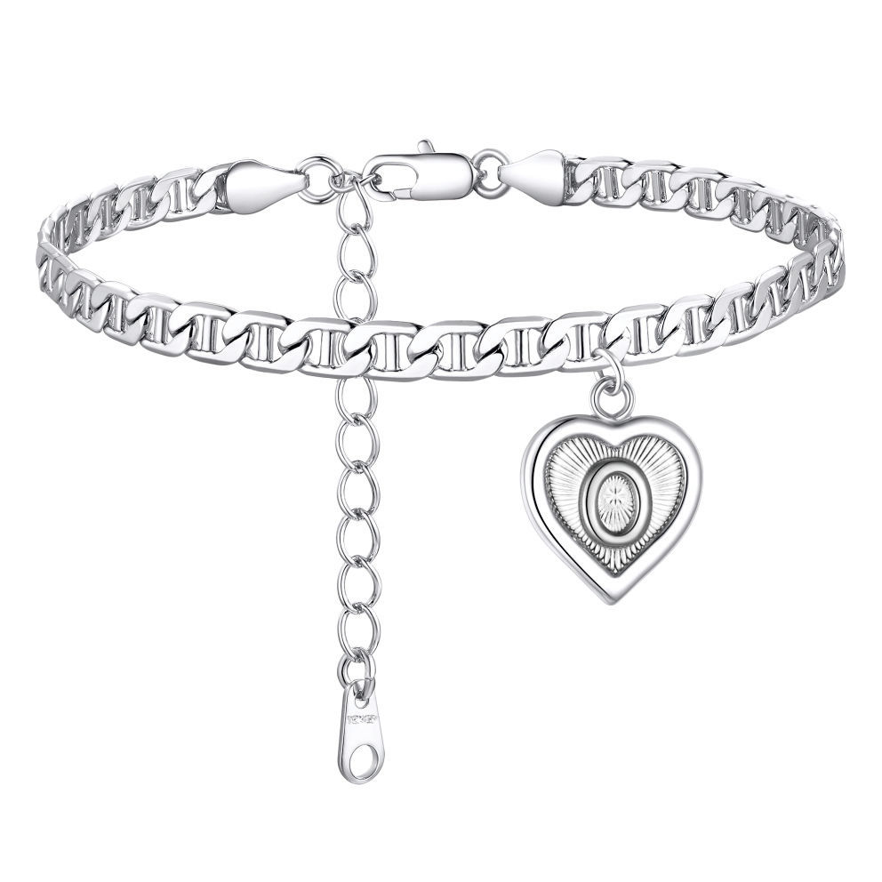 Mariner Chain Initial Heart Charm Anklet for Women