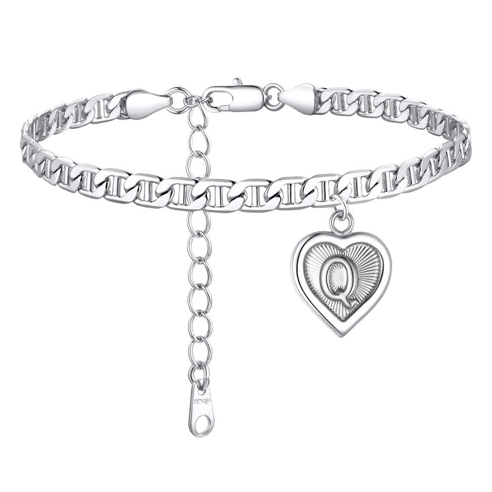 Mariner Chain Initial Heart Charm Anklet for Women